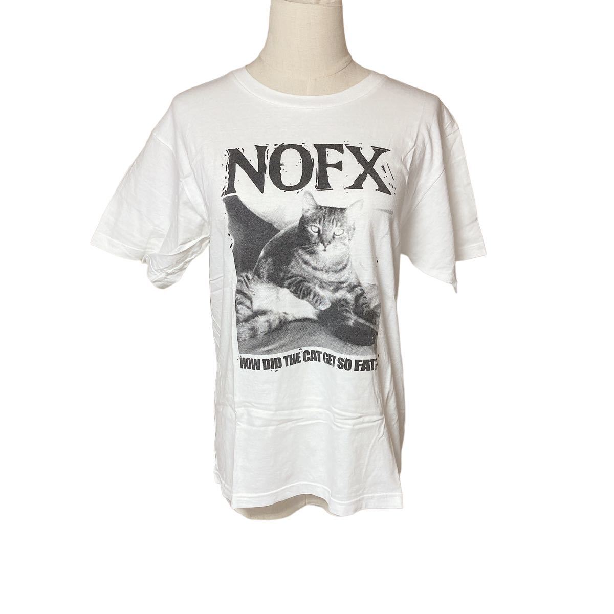 【目立った傷や汚れなし】NOFX FAT CAT / NOFX オフィシャル バンドTシャツ ロック 半袖 ネコプリント ホワイト 白