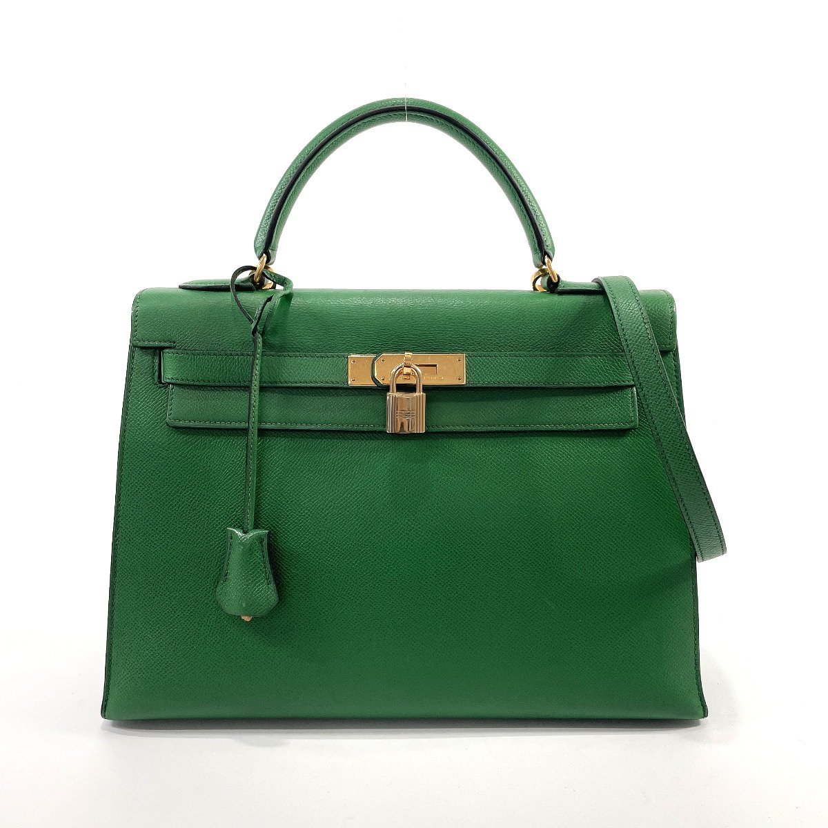 【目立った傷や汚れなし】★1円～★美品 エルメス HERMES ハンドバッグ ショルダーバッグ ケリー 32 外縫い クシュベル グリーン 〇