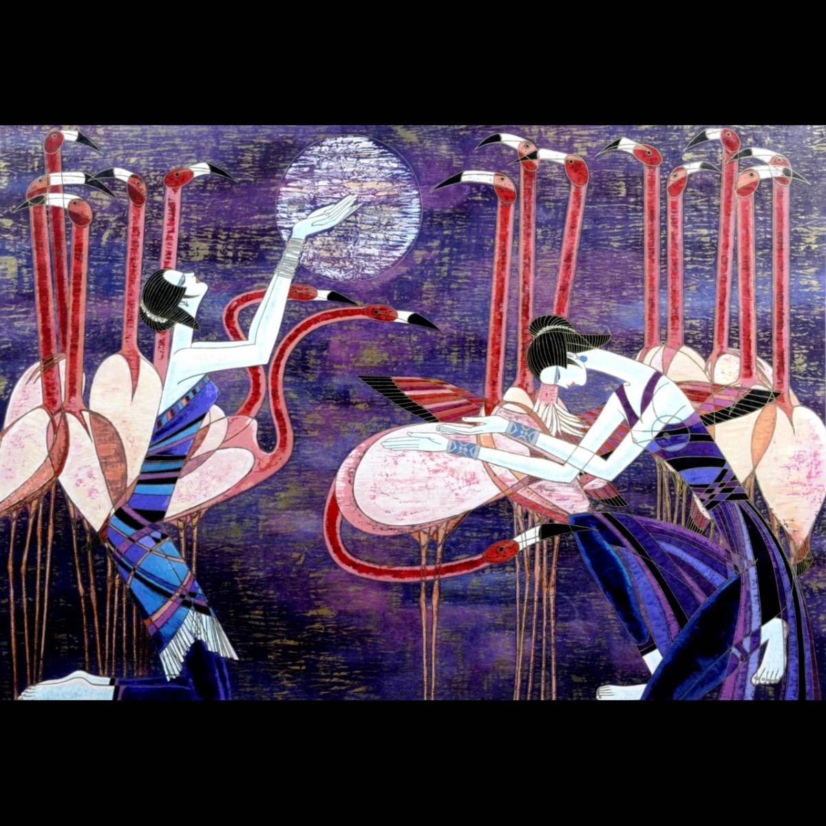 真作】丁紹光 「花と孔雀」 大作 シルクスクリーン 直筆サイン〇