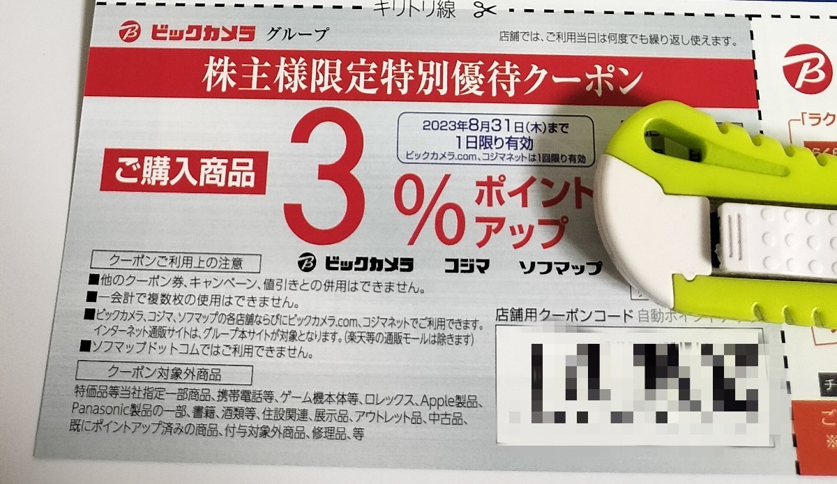 ビックカメラ、コジマ株主優待券10,000円分 【最新】10000円分 ビックカメラ、コジマ株主優待券10,000円分 【最新】10000円分