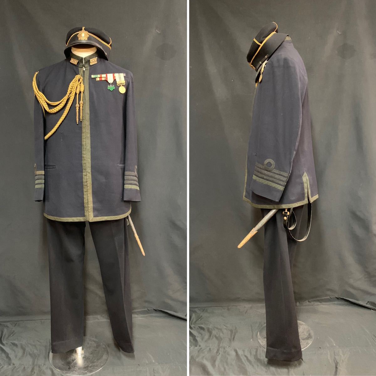 傷や汚れあり】旧日本軍 軍服 礼装 モール ベルト 軍帽 一式 現状品