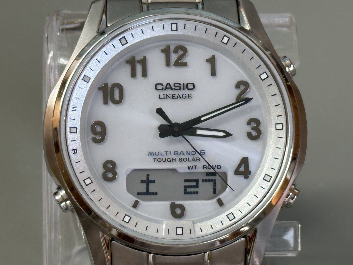 【目立った傷や汚れなし】1円〜美品 CASIO カシオ LINEAGE マルチバンド6 ソーラー電波時計 LCW-M100TS チタン ...