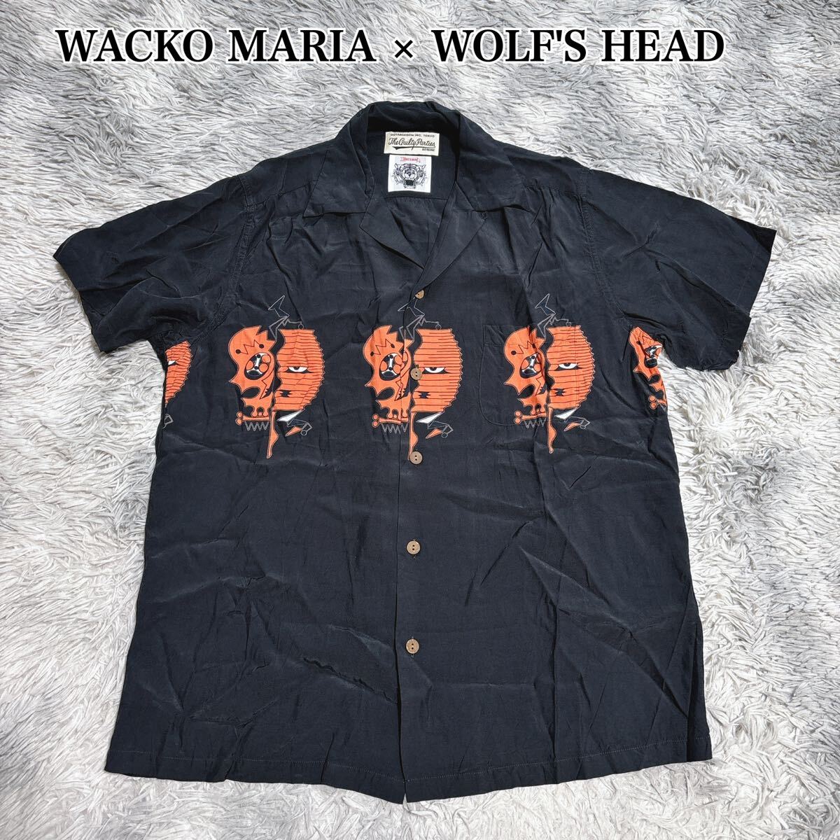 wackomaria × ウルフズヘッド　アロハシャツ　ブラック　松田翔太着用 WACKO MARIA × WOLF'S HEAD ワコマリア アロハ 松田翔太