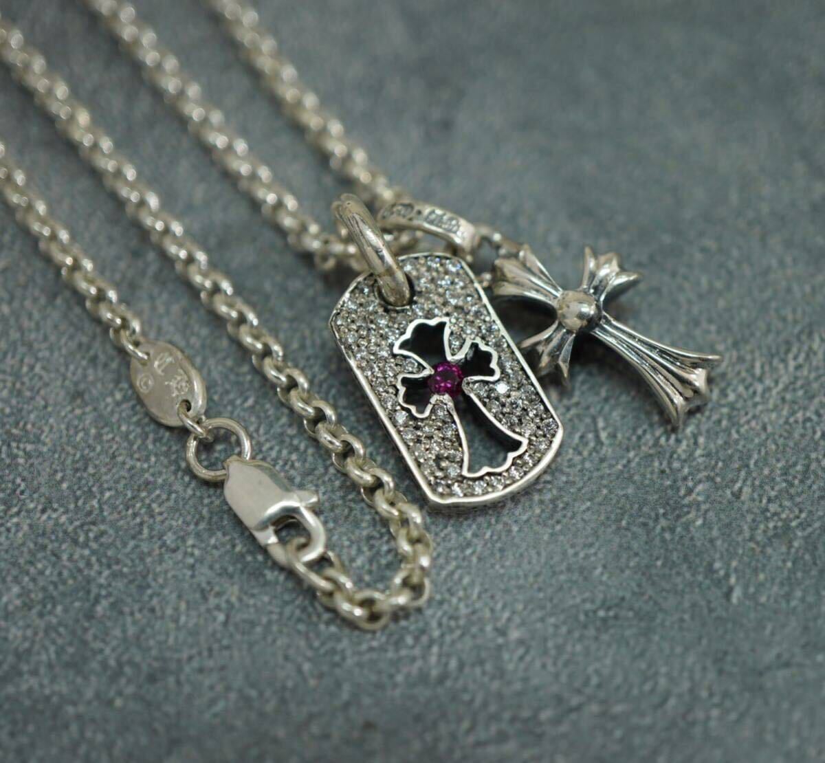 クロムハーツ ドッグタグ ロールチェーン ネックレス 2点セット クロム