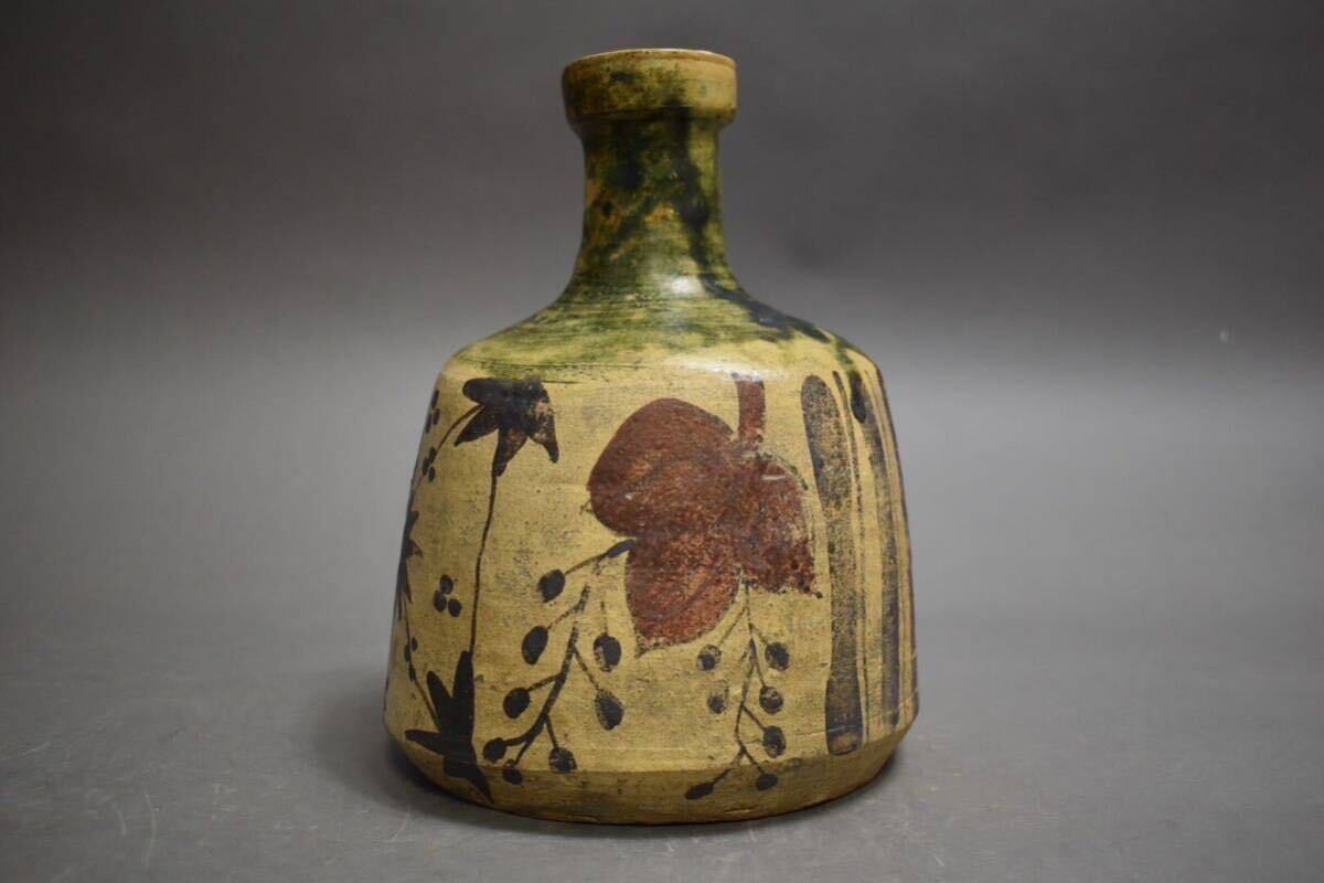 古織部焼　骨董品　工芸品　美術品 傷や汚れあり】【英】A105 時代 絵織部大徳利 箱書 参考本付属 日本