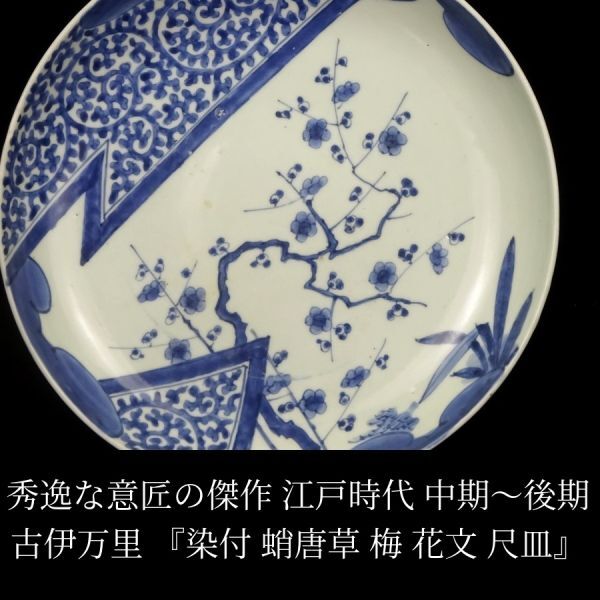 古伊万里　染付　蛸唐草松梅文長皿　江戸中期　❸ (小さなキズ、スレ有) 目立った傷や汚れなし】〔聖〕秀逸な意匠の傑作 江戸時代 中期～後期