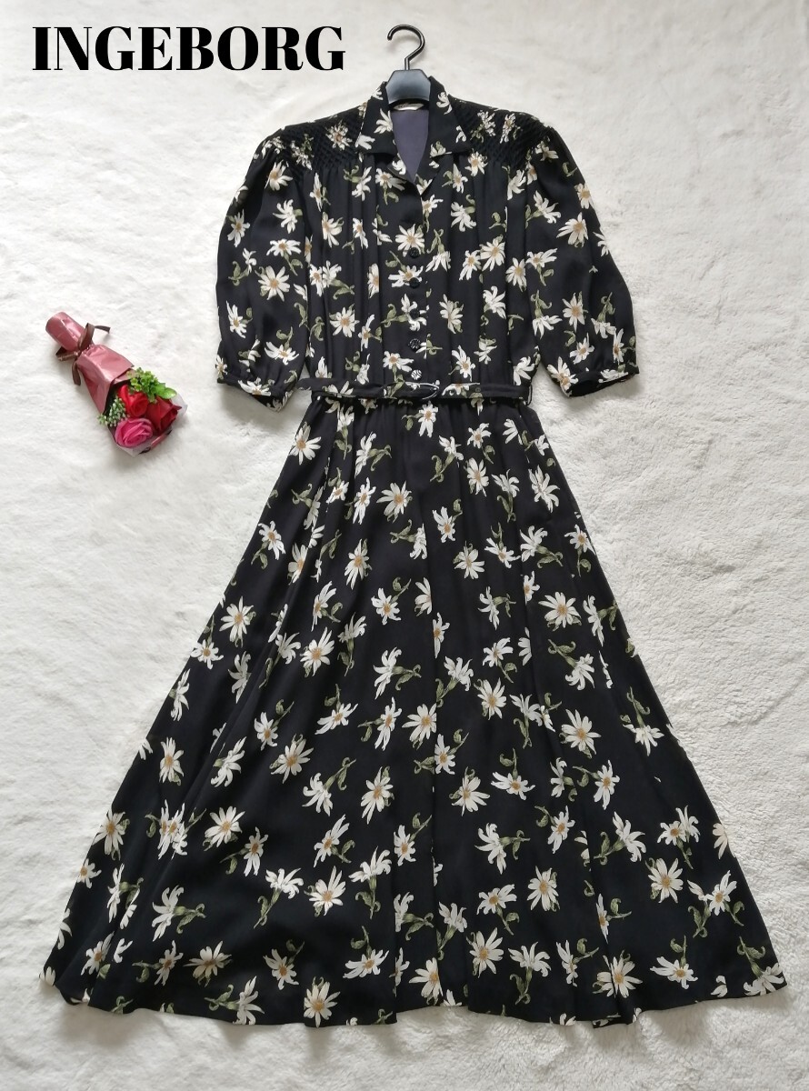 インゲボルグ 黒い花柄ワンピース インゲボルグ INGEBORG ワンピース