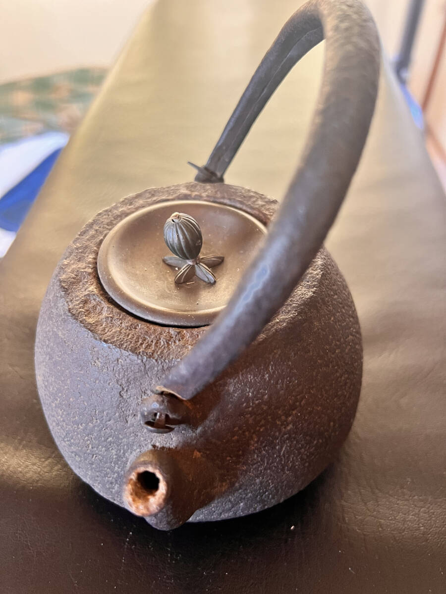 煎茶道具 龍文堂造 胴横銘 名人 安之介 造 時代鉄瓶 銅製蓋 時代物