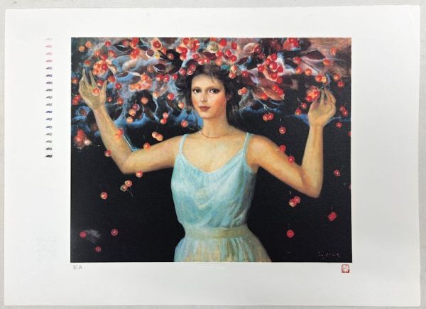 非売品 真作保証 関根将雄 リトグラフ「菊華」画寸 24cm×27cm 埼玉県