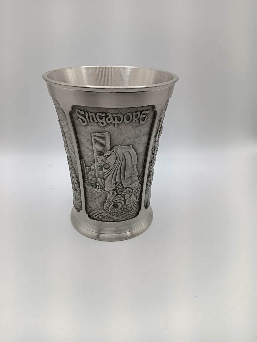 【シンガポール コップ】2個 ペア セット お土産 海外 外国 コップ ピューター pewter すず 白目 白鑞 輸入雑貨 錫製品 食器 ...
