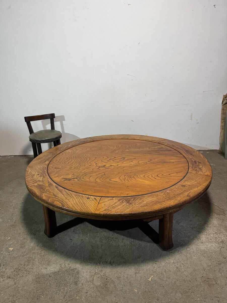 昭和レトロ ちゃぶ台 折り畳み式(ろくろ脚)丸ちゃぶ台 座卓 蔵出し