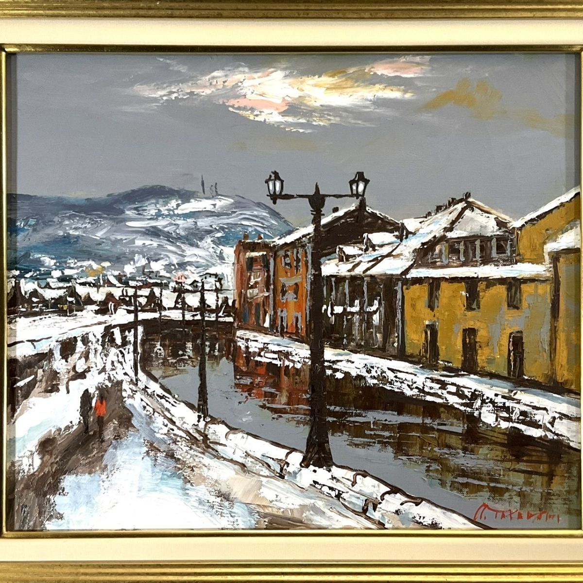 真作】高橋益之作 小樽運河/冬景色 風景画 油絵 直筆サイン入り