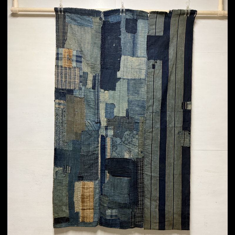 035【初荷】古布 木綿 藍染 継ぎ接ぎ 刺子 襤褸 ⑥ 148cm×144cm 610g