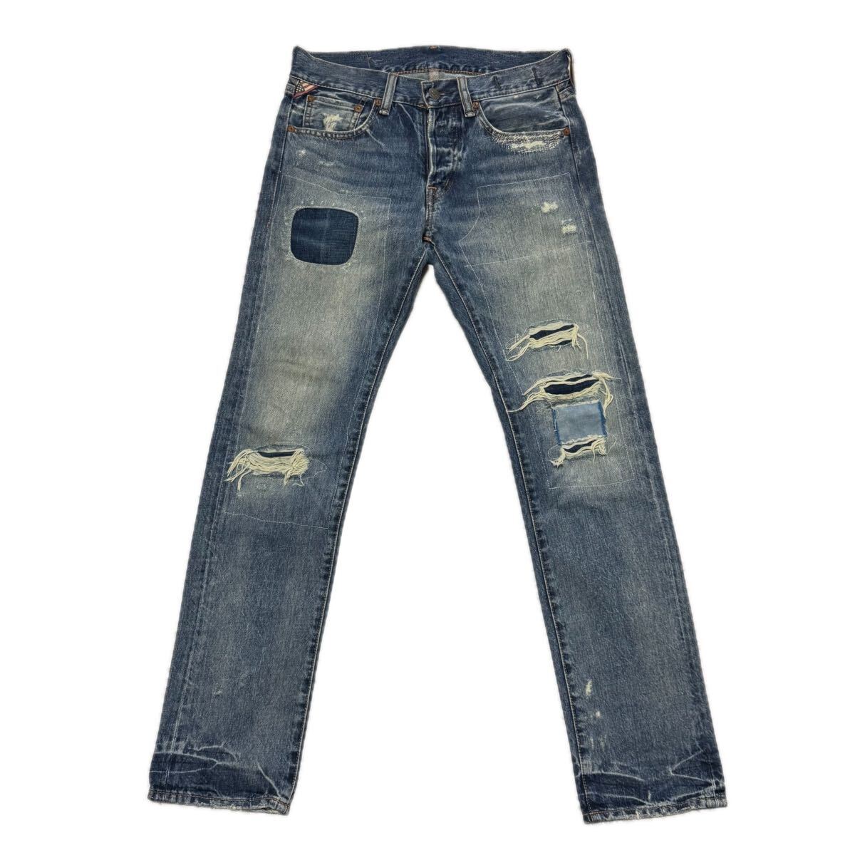 即決 [W34]DENIM&SUPPLY スリム 刺し子 パッチワーク リペア ダメージ
