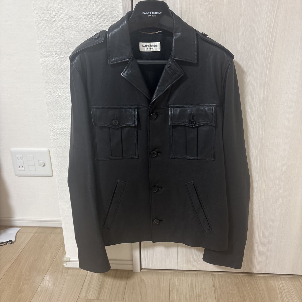 14AW SAINT LAURENT PARIS シングルレザージャケット size48 BLACK