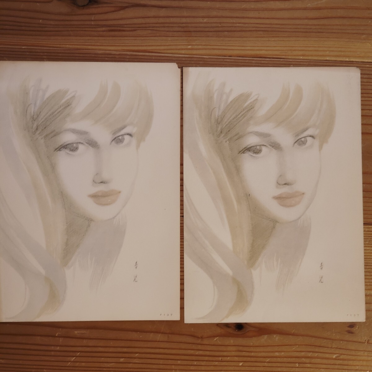 中古】東郷青児 「パリーの女」鉛筆画印刷もの 美人画 デッサン/T71の