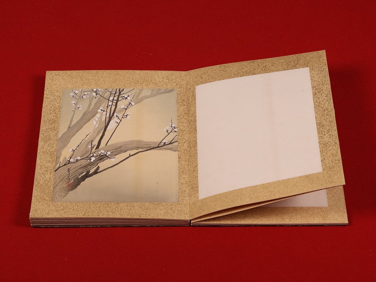 真作】【WISH】山田帆丘 「梅花小鳥」日本画 掛軸 絹本 共箱 〇無所属