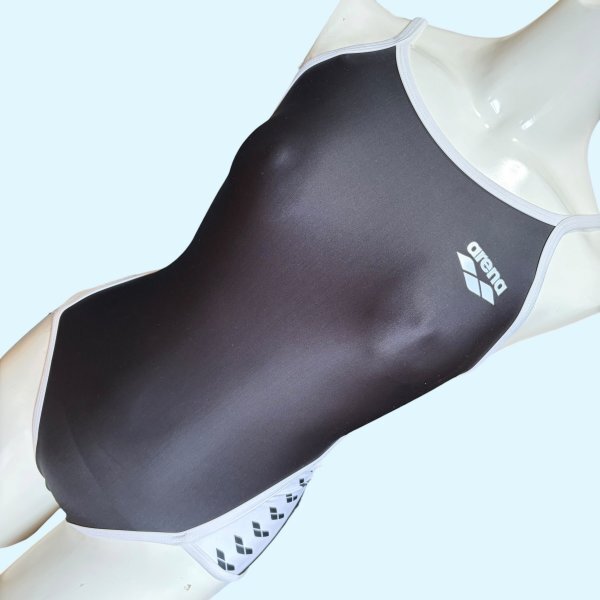 ☆アリーナ ARN-185W パイピング 競泳水着 黒×白肩ヒモ サイズ表示L