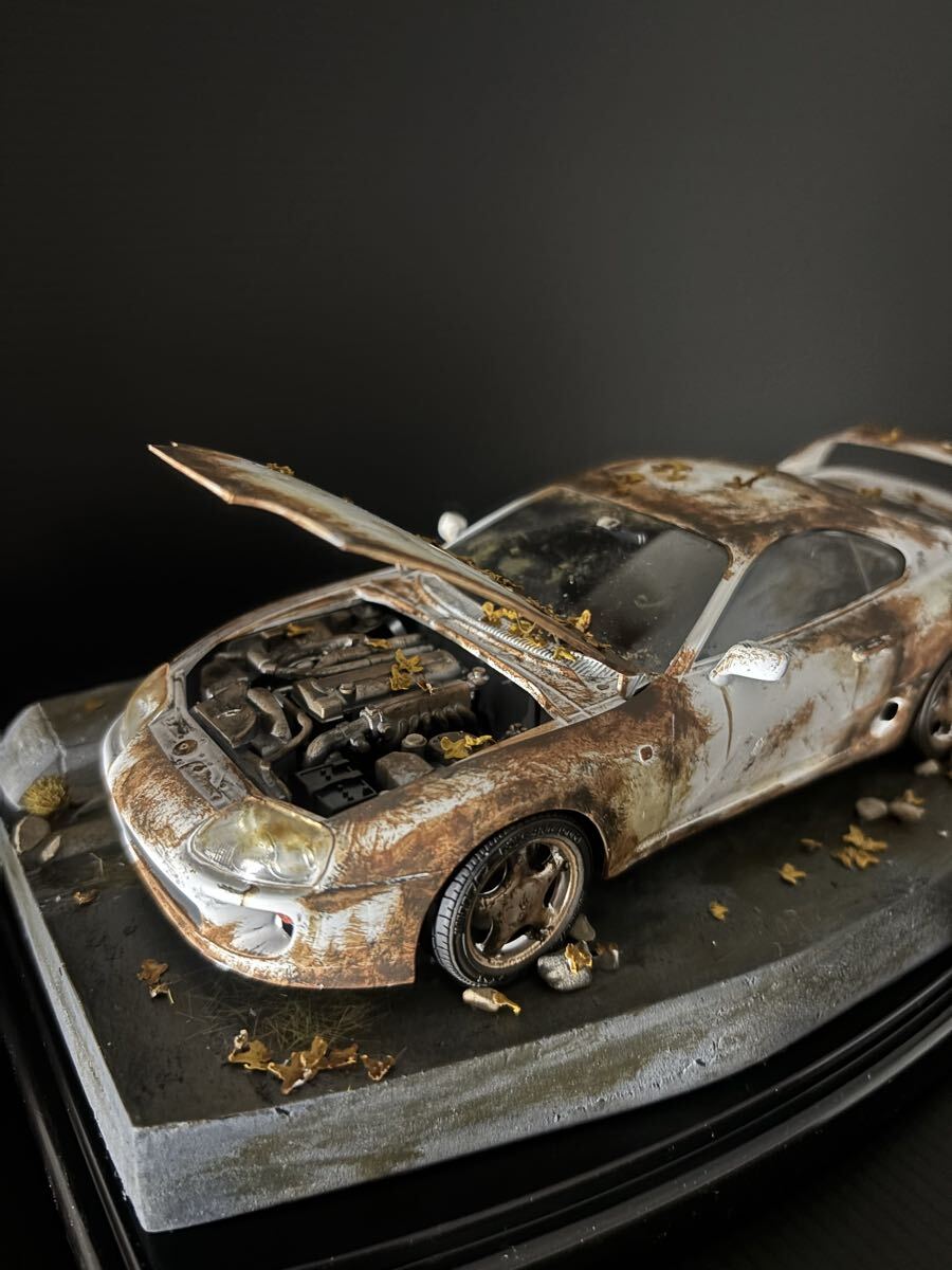 □1/32 自作情景ジオラマ トヨタ スープラ 旧車/草ヒロ/錆塗装/廃車