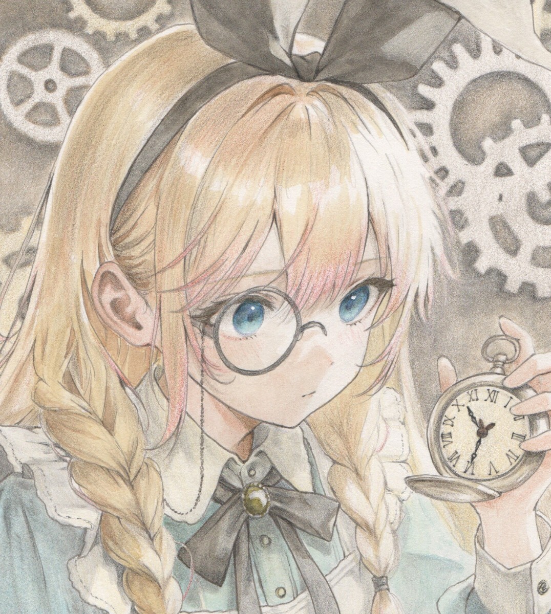 新品】手描きイラスト オリジナル 「不思議の国のアリス」色紙イラスト