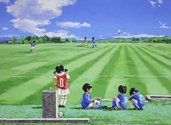 櫻井幸雄 「出番のないベンチ」 雲の下の六人 サイン有り 絵画 版画