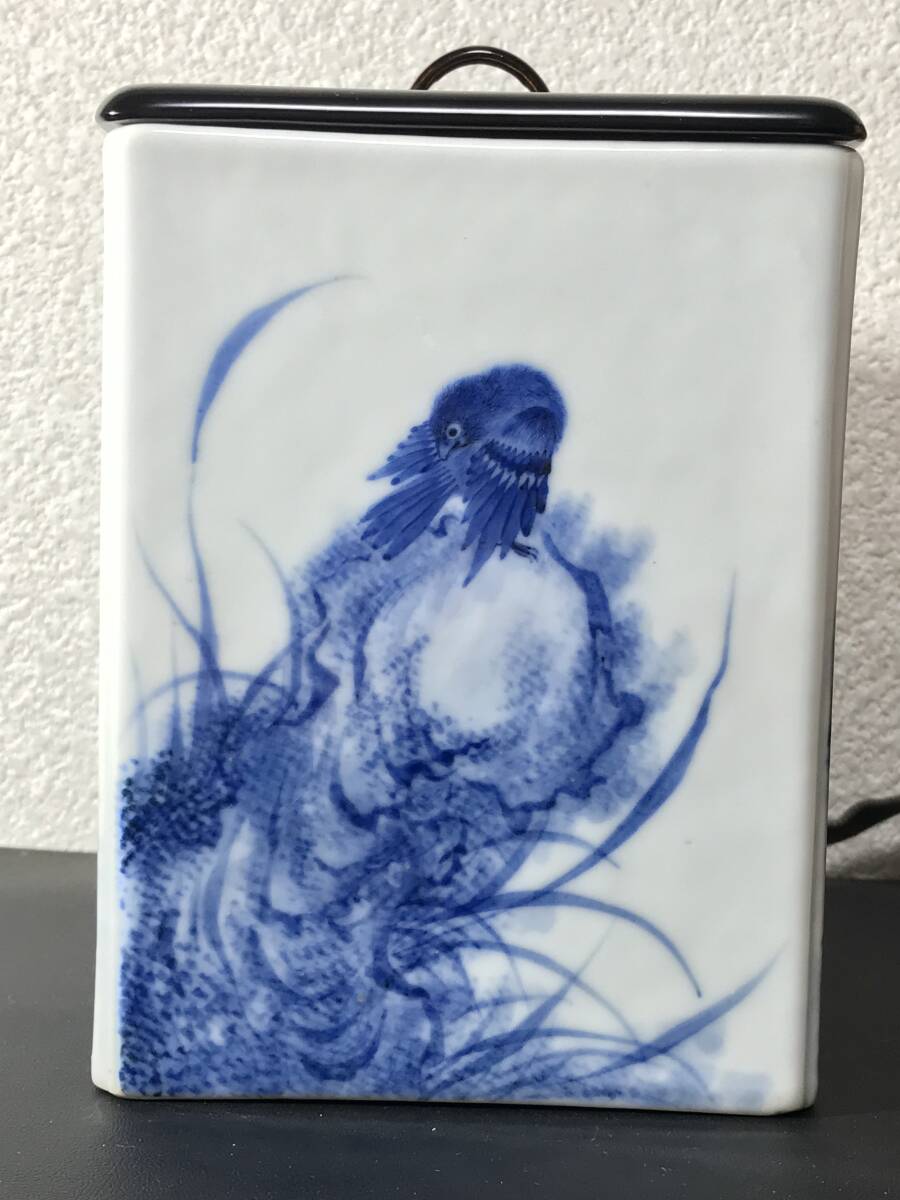 未使用に近い】中国骨董 中国美術 青花花鳥紋水指 南京染付四方水指