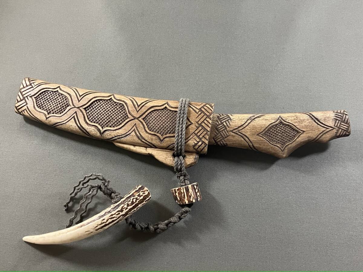 アイヌマキリ　工芸品彫刻　北海道 北海道上川アイヌマキリ（142）全長22cm 彫刻 アイヌ文化 アイヌ道具