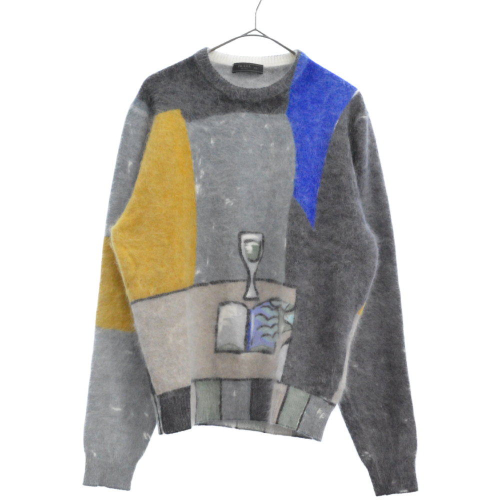 PRADA(プラダ)17AW グラスプリントアンゴラニットセーター ブルー AMAS  