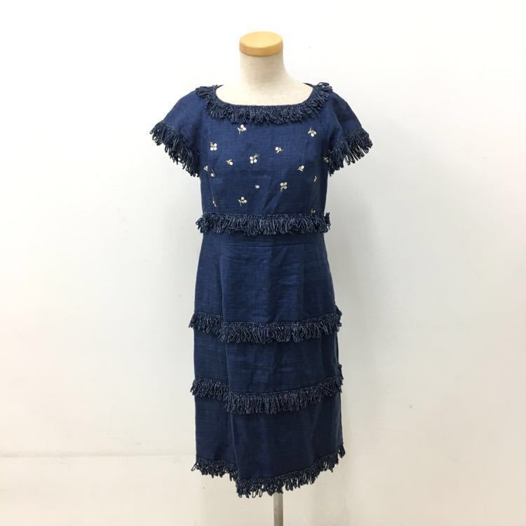 H117 ほぼ美品 Jun Ashida ジュンアシダ リネン 半袖 ワンピース ワンピ ひざ丈 ネイビー系 フリンジ 麻100 春夏 レディース 9 M 相当 の落札情報詳細 ヤフオク落札価格情報 オークフリー スマートフォン版