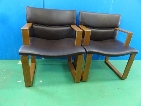 カンディハウス 旭川家具 高級 革張りチェア 2脚 レザーチェア 牛革