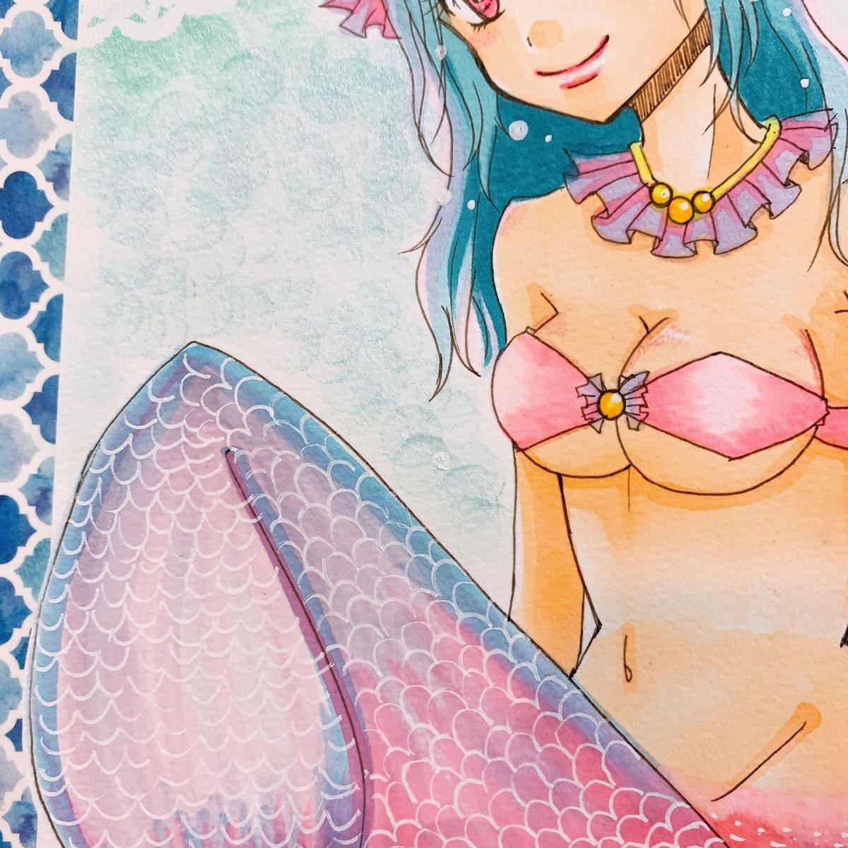 手描きイラスト 人魚 女の子 オリジナル / 水彩 /A4 オリジナル手描き