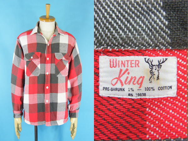 50s ヴィンテージ WINTER KING マチ付き ネルシャツ ヴィンテージ 60's