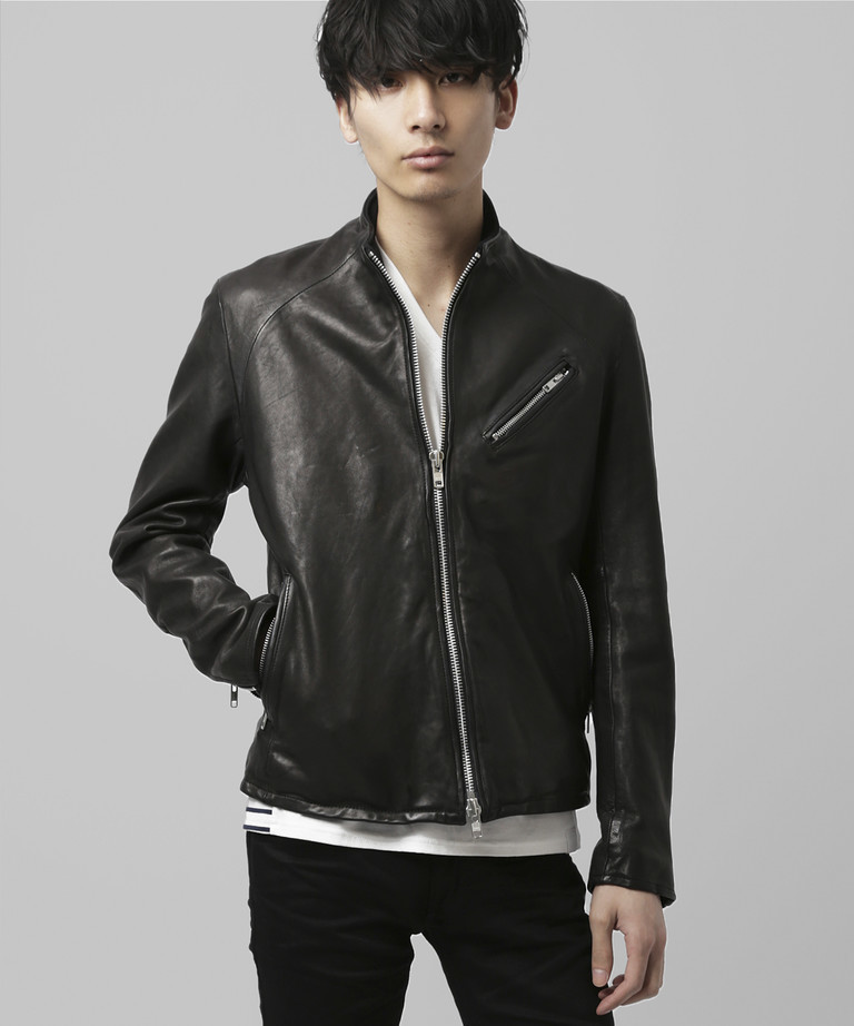 美品　ブラックバイバンキッシュ　羊革　ノーカラー　ライダースジャケット 美品 ブラックバイバンキッシュ 羊革 ノーカラー ライダース
