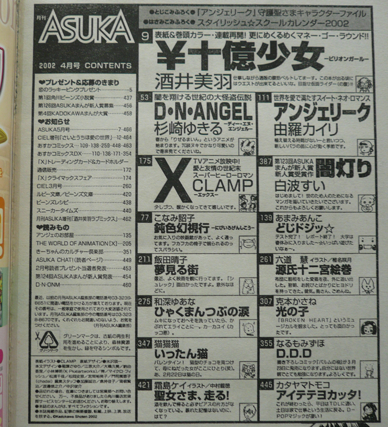 □ 月刊ASUKA(あすか) 2002年4月号/酒井美羽 杉崎ゆきる 飯田晴子