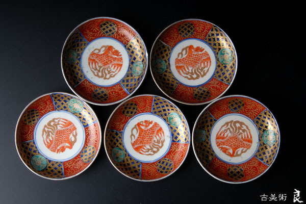 o692▽良▽【時代】伊万里赤絵唐草模様皿五客 検 食器日本料理江戸時代