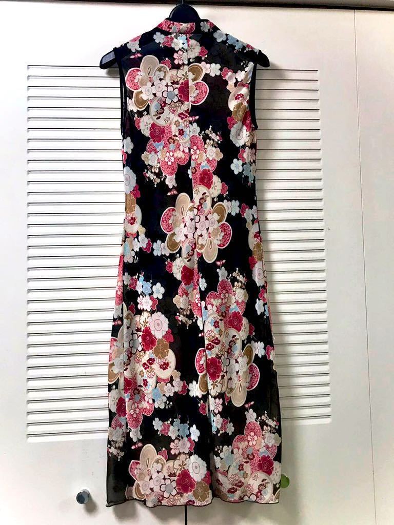 中国 旗袍 粋 米国製 オリエンタル チャイナ服 シノワズリ 和風着物柄 シースール 黒色 Mサイズ 美品 レア商品 送料込 の落札情報詳細 ヤフオク落札価格情報 オークフリー スマートフォン版