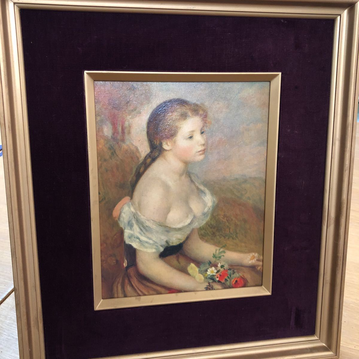 絵画 ルノーアール 花を持つ少女 脂っこく
