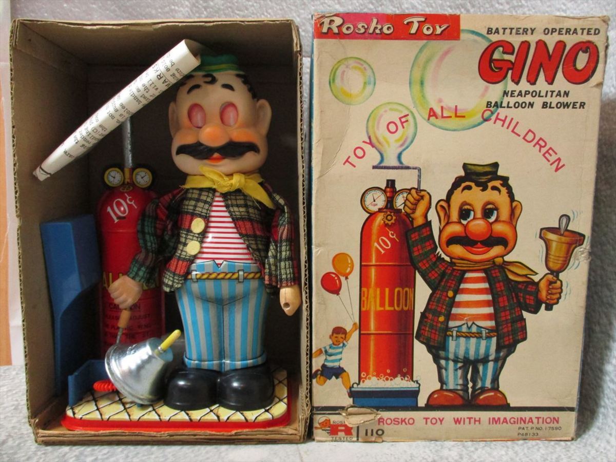 Gino Balloon Blower ブリキのシャボン玉おじさん Rare 1950-60s Gino Battery Operated Balloon Man/bubble Blower