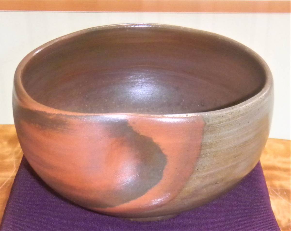 藤原謙（三代目藤原楽山） 造 備前焼 金彩緋襷徳利&酒呑 合箱合布