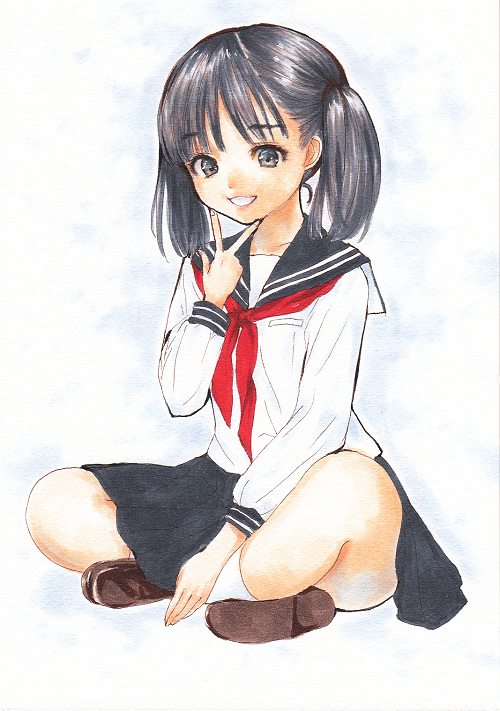 新品】 手描き イラスト オリジナル 少女 女の子 ツインテール ピース
