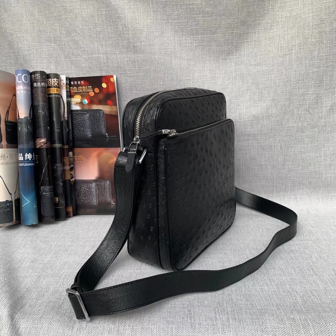 新品 オーストリッチレザー 本ダチョウ革 メンズバッグ ショルダーバッグク ロスボディ ポシェット 鞄 ブラック の落札情報詳細 ヤフオク落札価格情報 オークフリー スマートフォン版