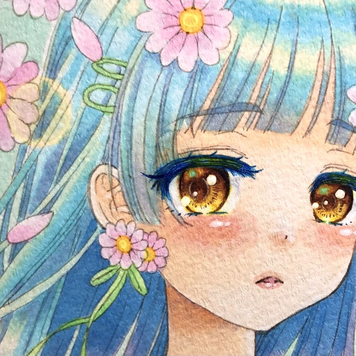 新品】手描きイラスト ♪ピンクマーガレットブラの女の子♪ 同人