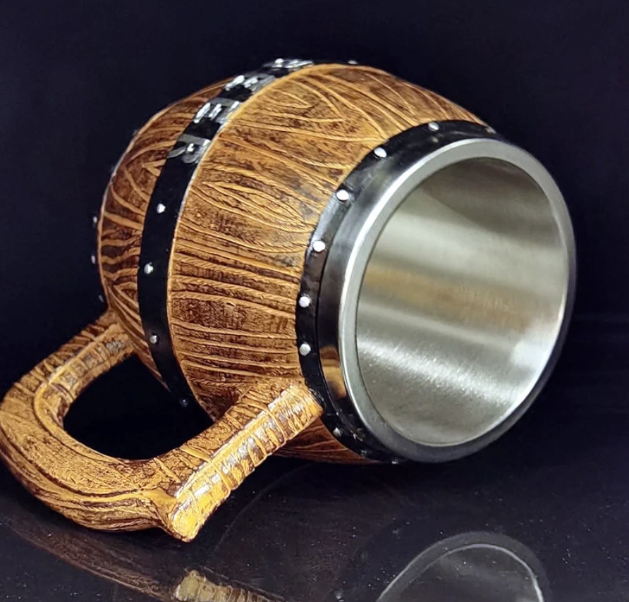 新品 C0091 雰囲気最高 樽型ビールジョッキ 木製樽デザインのステンレスビアジョッキ580ml の落札情報詳細 ヤフオク落札価格情報 オークフリー スマートフォン版