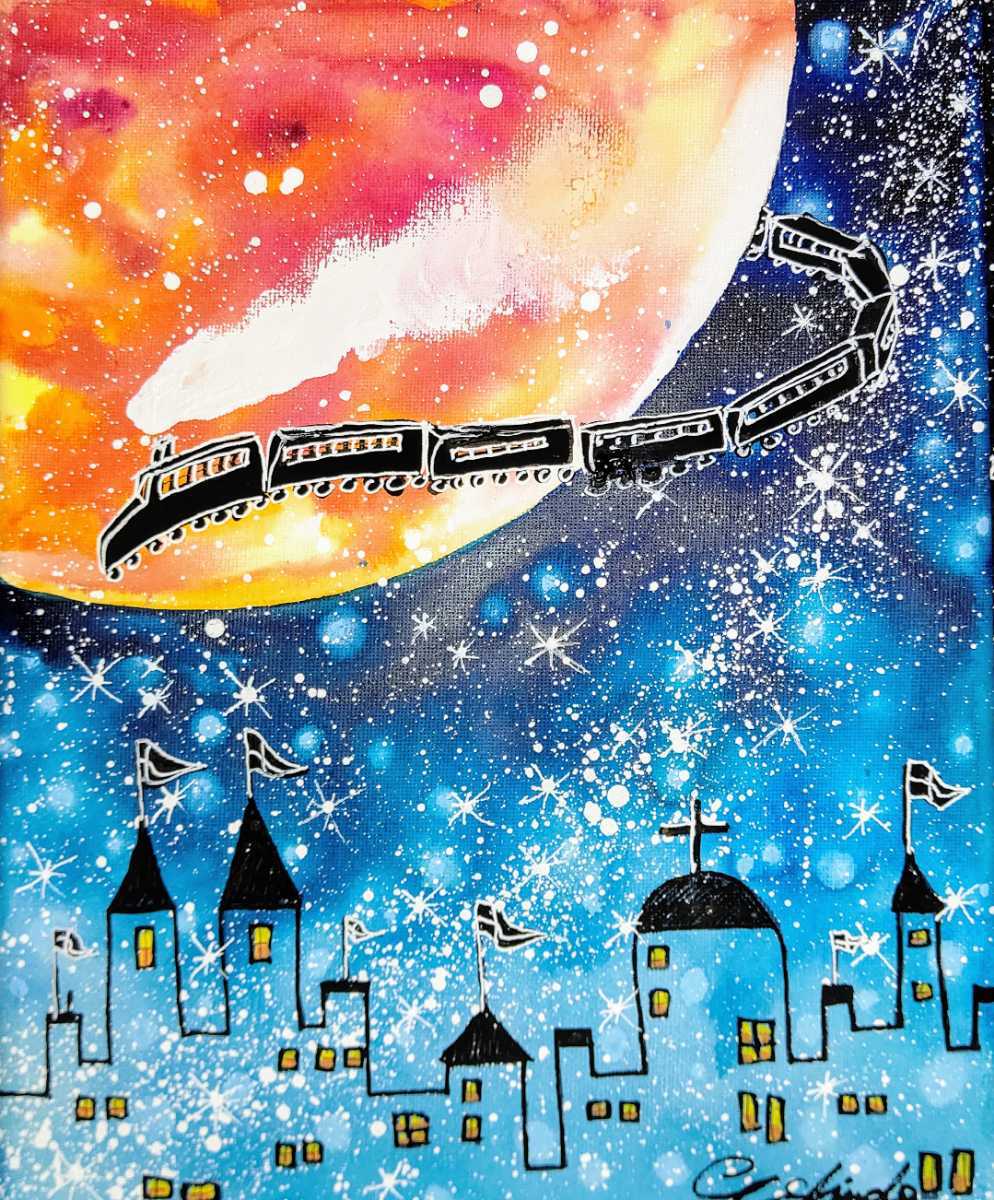 新品】新藤淑子☆原画。【銀河鉄道の夜】1点物。真作。キャンバスF3号