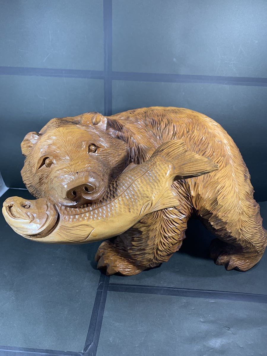 北海道 古い 木彫り 作家物 在銘 川上哲 シマフクロウ 枝乗り コタン