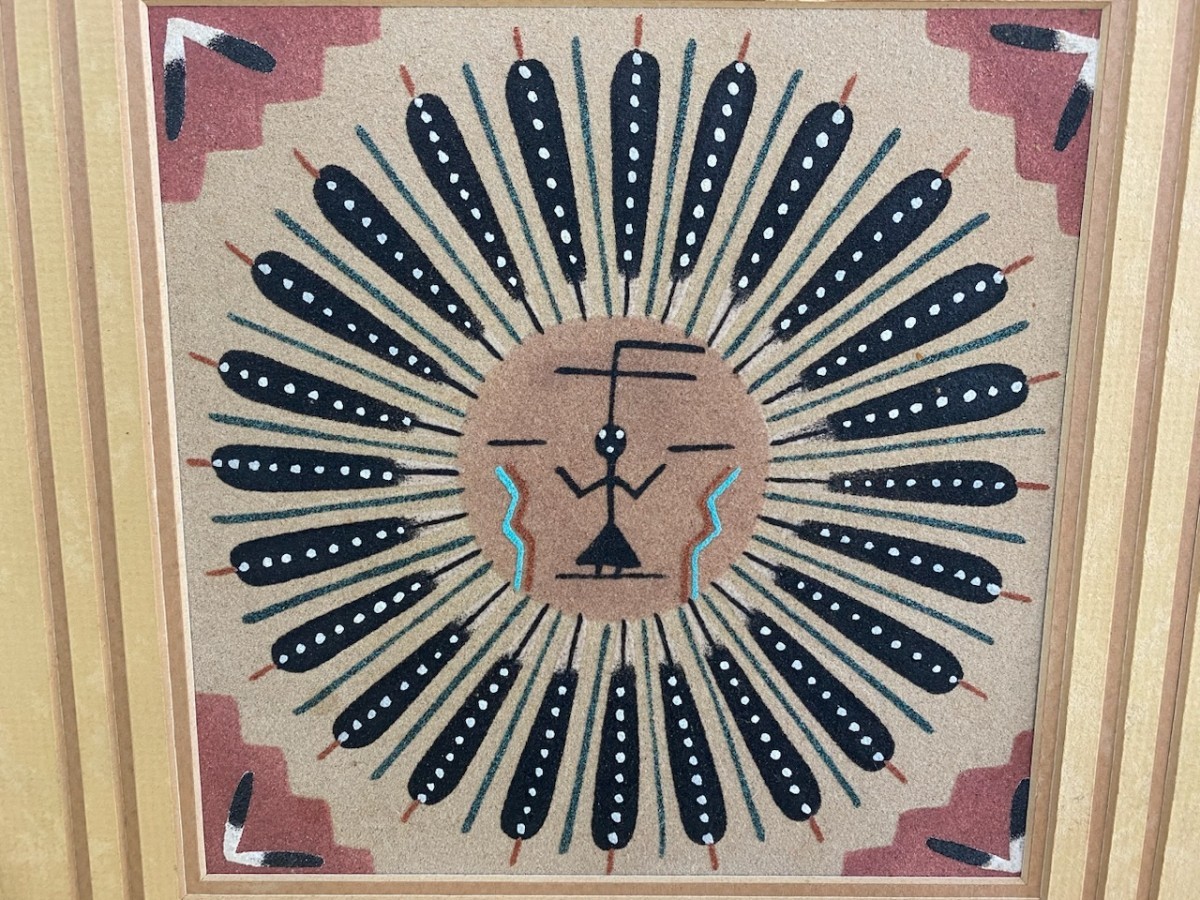 希少品50's～ネイティブアメリカン　アンティークサンドペイント砂絵 卓上ランプ 希少品50's～ネイティブアメリカン アンティークサンドペイント砂絵