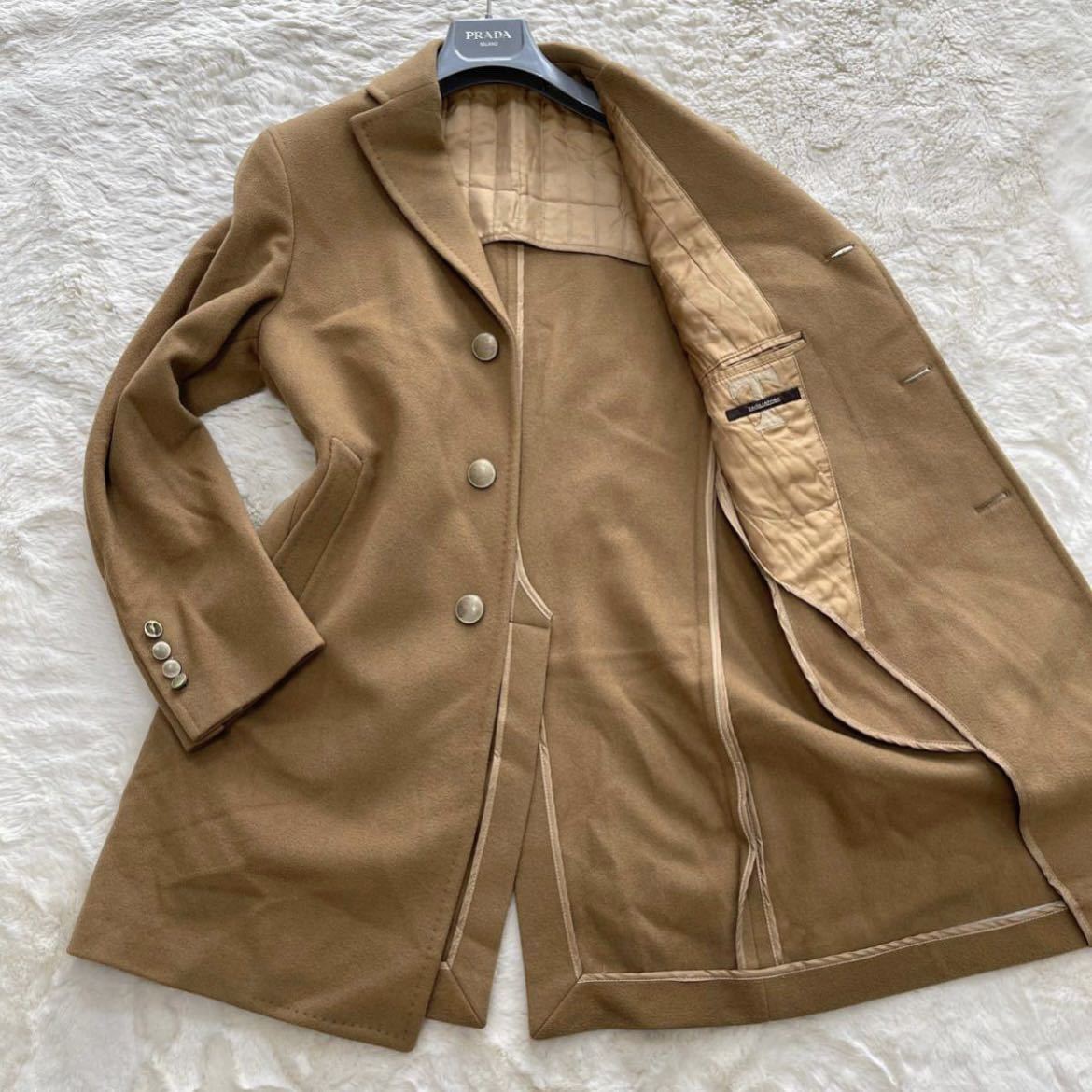 未使用>TAGLIATORE 刺々しい ウールカシミヤ キャメル チェスターコート 44 