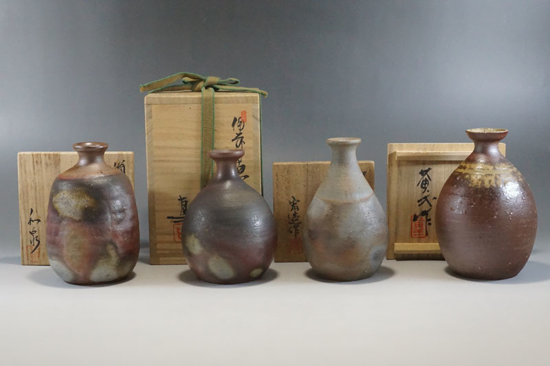3323 古備前 千段巻 鶴首徳利 江戸時代中期作品 口直しあり 合わせ箱