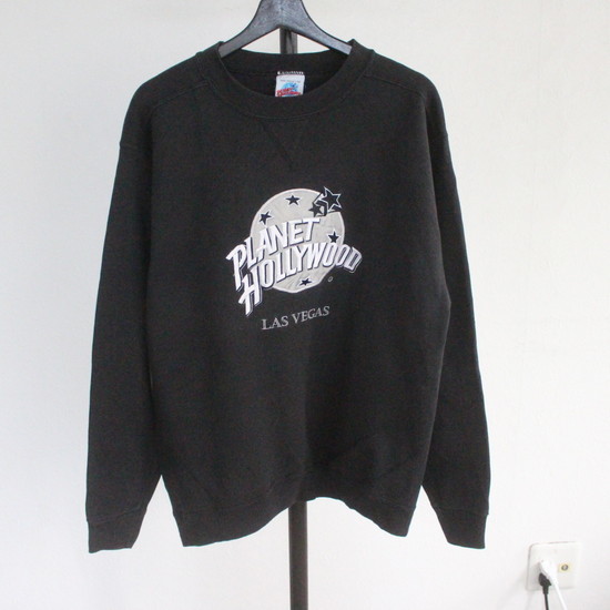 【やや傷や汚れあり】r344 90sビンテージ PLANETHOLLYWOOD 長袖スウェット USA製 1990年代製 表記Lサイズ 黒 ...