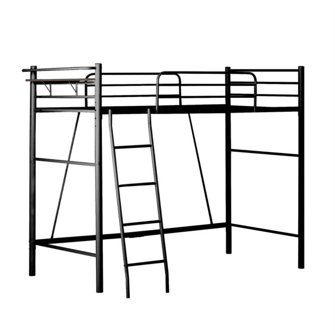 【未使用】T1333 新品 ロフトベッド シングル ブラック 黒 WF284178BAA コンセント付き パイプベッド 宮棚 北欧風 スチール